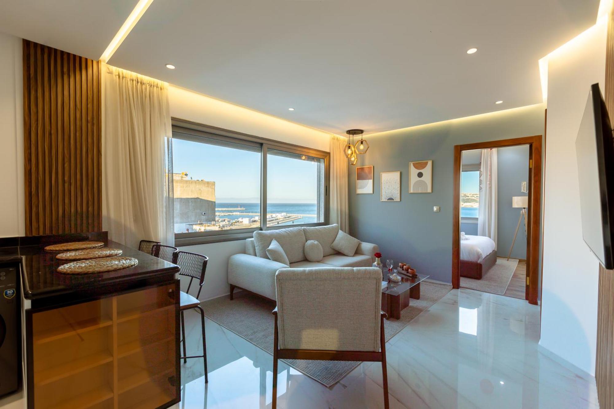 Marina View Residence Luxurious Studio Retreat With Stunning Ocean Views 1 Double Bedroom, 1 Convertible Couch Tanger Zewnętrze zdjęcie